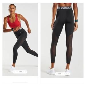Gymshark Womens M Black High Waisted Mesh Panel Leggings Pockets Gym Workout